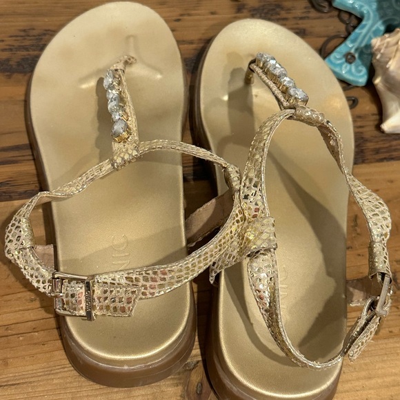 Vionic Gold Snake Print Sandals with Crystal Accents - Picture 2 of 13
